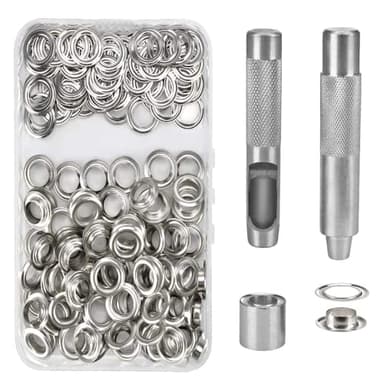 HO2NLE Grommet Werkzeug Kit 16mm Ösen Set 100 Ösen Scheiben und Grommet Ösen Planenösen mit Ösenzange Ösenwerkzeug Set für Planen Leder Stoff Vorhang Poolabdeckung