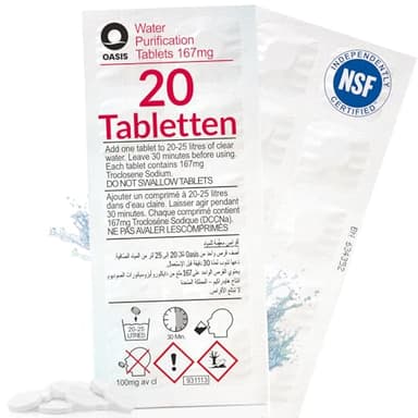 Wicked Chili 20x Chlortabletten geeignet für Waterrower Rudergerät, Water Rower, Oasis Chlor Tabletten, Wasseraufbereitung gegen Algen (1 Jahresbedarf, pro Reinigungstablette 25L Trinkwasser)