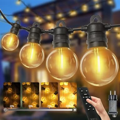 lP68 LED Lichterkette Außen, 20M 33 Birnen + 2 Ersatz, G40 Gluhbirnen ABS Kunststoff Lichterkette Strom, Wasserdicht Outdoor Lichterkette Warmweiss fur Romantisch Garten Balkon