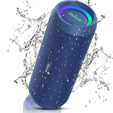 RIENOK Bluetooth Lautsprecher mit Licht Bluetooth 5.3 Musikbox Bass Kabellos Box mit IPX7 wasserdicht Stereo Sound Tragbar (Blau, 3,600 mAh)
