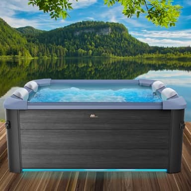 BRAST Whirlpool MSpa Oslo, Oslo Plus XXL, Sapphire & Amber mit Fester Außenwand | 160x160x65cm - 180x180x65cm | 4 Modelle | LED-Beleuchtung | 6 Personen | Ganzjähriger Einsatz Winterfest | Sapphire