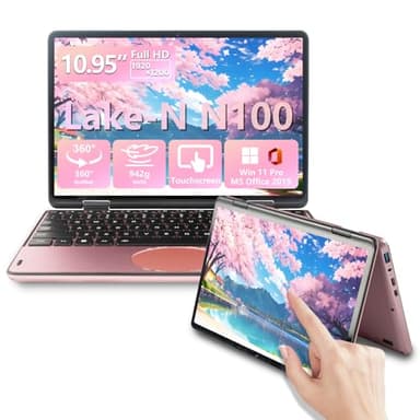IUGNG 10,95 Zoll großes 2-in-1-Notebook mit Touchscreen,Yoga 360° drehbar N100 Notebook PC Leichtgewicht/1920x1200IPS, 16GB DDR4,512 SSD，Tastatur mit Hintergrundbeleuchtung (Rotgold, 512)