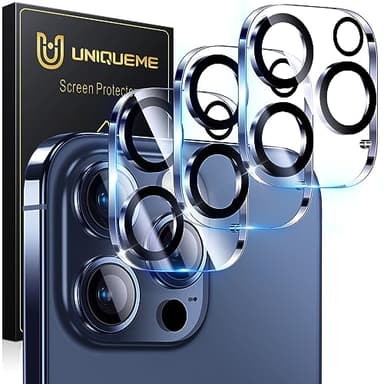 UniqueMe für iPhone 15 Pro/iPhone 15 Pro Max Kameraschutz - [Kratzfest, Stabil] Ultra-Klar 9H Härte Kameraschutz für iPhone 15 Pro Max/iPhone 15 Pro Kamera Schutz [3 Stück] - HD Transparent