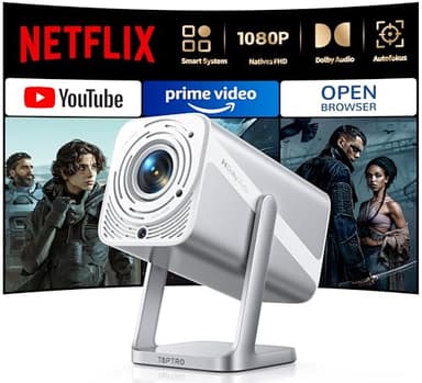 Smart Beamer [Netflix Official & Dolby Audio] Beamer 4K Heimkino 1080P FHD, Tragbarer Projektor 600ANSI Autofokus/Auto Vertikale Trapezkorrektur mit WiFi6 Bluetooth Outdoor 360°Drehbar
