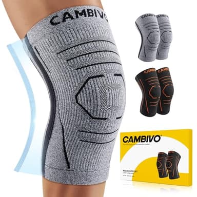 CAMBIVO Kniebandage Männer Damen 2 Stück, Komprimierte Bandage Knie, Knee Support mit Seitenstabilisatoren zur Linderung von Knieschmerzen, Arthrose Knie, Meniskus und Kraftsport