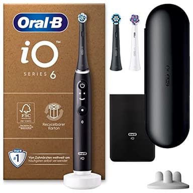 Oral-B iO Series 6 Plus Edition Elektrische Zahnbürste/Electric Toothbrush, PLUS 3 Aufsteckbürsten, 5 Putzmodi für Zahnpflege, Reiseetui, Designed by Braun, Schwarz