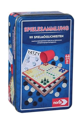 Noris 606112580 – Spielesammlung in der Metalldose - mit 99 verschiedenen Spielmöglichkeiten - für unterwegs geeignet, ab 6 Jahren