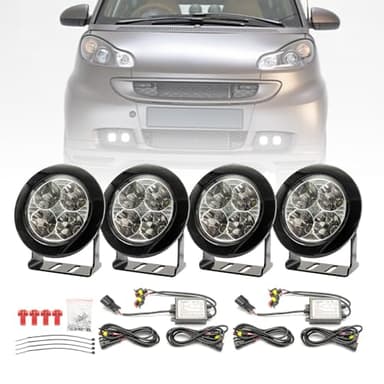 NSLUMO LED DRL Tagfahrlicht für 2007–2015 Mercedes Smart Fortwo 451 Frontstoßstange Tageslichtreflektoren Montage DLR-Lauflicht 4 LED-Standlicht mit klarer Linse
