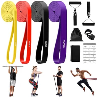 Fitnessbänder mit 4 Widerstandsstufen, Resistance Bands Set mit Griffen, Türanker, Schutzhülle, Tragetasche und Trainingsanleitung, Widerstandsbänder für Fitness, Stretching, Yoga, Krafttrain
