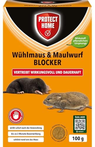 PROTECT HOME Wühlmaus & Maulwurf Blocker - Effektiver Vertreiber für Maulwurfabwehr und Wühlmausabwehr mit Sofortwirkung, 100g