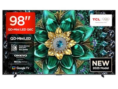 TCL 98 Zoll 98Q6C QLED Mini LED Fernseher, 4K HDR Premium, Dolby Vision IQ & Atmos, Onkyo 2.1, Smart Google TV, Game Master, 144Hz Motion Clarity Pro, AMD FreeSync Premium Pro, HDMI 2.1, AirPlay 2
