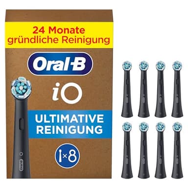 Oral-B iO Ultimative Reinigung – ORIGINAL Aufsteckbürsten für Elektrische Oral-B iO Zahnbürsten – Bürstenköpfe, Zahnbürstenaufsatz, Ersatzbürsten, Briefkastenfähige Verpackung – Schwarz, 8 Stück