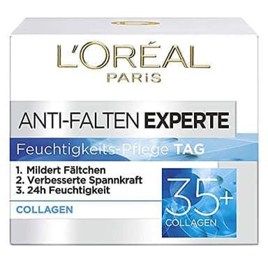 L'Oréal Paris Feuchtigkeitspflege für das Gesicht, Pflegende Anti-Aging Creme mit Kollagen Biosphären, Mildert Fältchen und spendet 24H Feuchtigkeit, Anti-Falten Experte 35+, 1 x 50ml