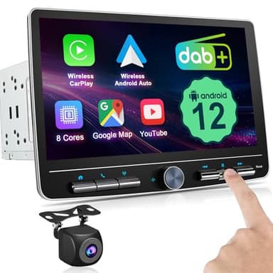 Wireless CarPlay Doppel Din Radio mit DAB+ Wireless Android Auto, 10 Zoll Bildschirm Android 12 Autoradio Car Play Display Bluetooth 8 Core WiFi 4G GPS AM/FM RDS Auto Radio mit Rückfahrkamera 2Din