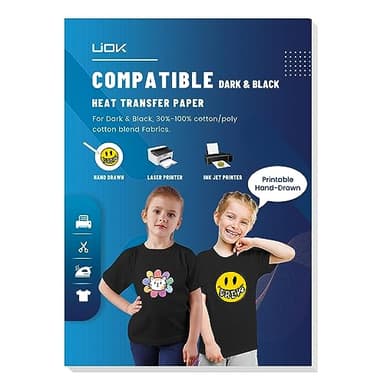 UIOK Bügelfolie zum Bedrucken, Transferpapier zum Aufbügeln A4X15 Blatt Transferpapier Bügelfolie für Dunkle Textilien,T-Shirt Folie zum Aufbügeln für Handbemalt Tintenstrahldrucker & Laserdrucker