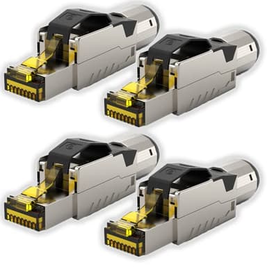 RedStar24 CAT 8 RJ45 Stecker 4 Stück – Werkzeugloser Netzwerkstecker zum Selbstbauen – RJ45 Stecker montieren ohne Crimpzange – 40 Gbit/s, geschirmt – Für CAT 6A/7/8 Lan Netzwerkkabel bis 8,5 mm