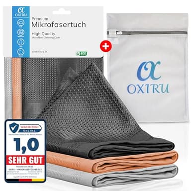 OXIRU Mikrofasertücher 60x40cm Set - Hochglanzfronten Tücher, Streifenfreie Fenstertücher, Poliertuch, Glastücher und Microfasertücher Auto