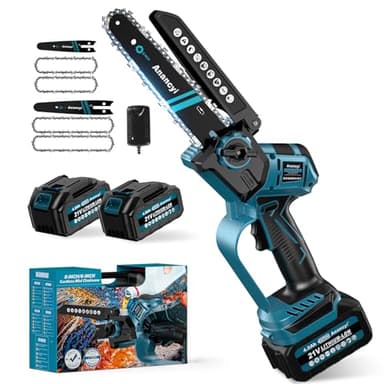 6&8 Zoll Mini Kettensäge mit Akku,Bürstenlose Kettensäge Elektro mit 2X4000mAh Ak ku,Automatische Schmierung Baumsäge,Kompatibel mit Makita 18V Akku,Handkettensäge Akku Astsäge für Ast,Holzschneiden