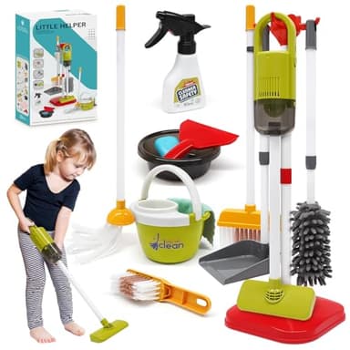 Dreamon Kinderstaubsauger Mit Saug und Soundfunktion, 14 PCS Putzset für Kinder, Staubsauger Kinder 15 × 56cm , Kinderbesen Set Spielzeug für ab 3 Jahren