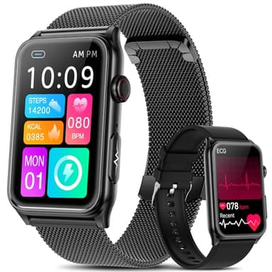 2025 Smartwatch Herren EKG/ΒΙυtｚυcker/BMI/HRV/Harnsäure/ΒΙυtdrυck, 1,57" Gesundheitsuhr mit Telefonfunktion 24H Pulsuhr SpO2 Schlaf/Apnoe-Monitor Fitnessuhr Schrittzähler,Smartband für iOS Android
