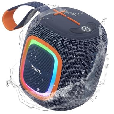 RIENOK Bluetooth Lautsprecher Klein mit Licht FM Radio Bluetooth 5.3 Musikbox Kabellos Bass Box mit 15 Stunden Spielzeit Stereo Tragbar Wasserdicht TF Karte USB Stick (Marine)