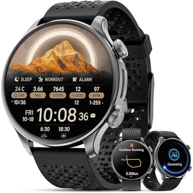 Joautrial GPS Smartwatch Herren, 1,60" AMOLED Smart watch, Bluetooth-Kopfhörer verbinden Sportuhren, Lokale Musik, Fotoalbum, Aufnahme, AI Assistent, 170+Sportmodi Fitnessuhr für iOS Android (Schwarz)