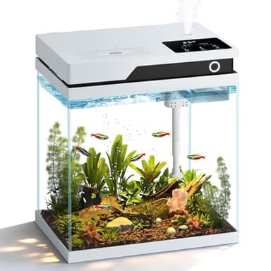 Vehipa 15L Nano Aquarium Komplettset, Intelligentes Aquarium Klein mit automatischer Futterstation, geräuscharmer 4-in-1-Pumpe, einstellbarer 8-Farben-Beleuchtung, Temperaturanzeige und Luftbefeuchter