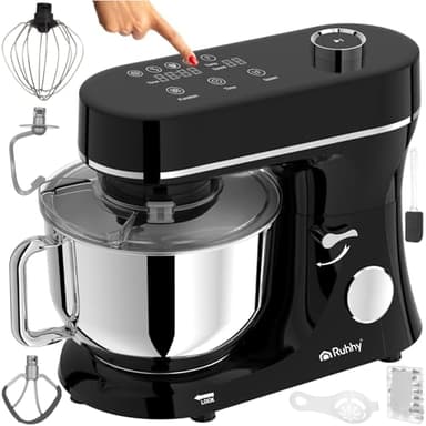Küchenmaschine mit beheizbarer Rührschüssel 6,2L – RUHHY Planetenrührgerät 2000W 11 Geschwindigkeiten & Touchdisplay – Teigknetmaschine für Brot, Pizza, Kuchen & Gebäck (Schwarz und Silber)
