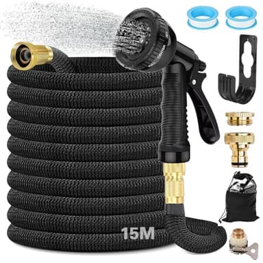 Gartenschlauch Flexibel 15m Dehnbar, Wasserschlauch Flexibel mit 8 Sprühfunktionen, Flexschlauch 1/2 Zoll auf 3/4 Zoll, Garden Hose, für Gartenbewässerung, Autowäsche, Zum Waschen und Gießen
