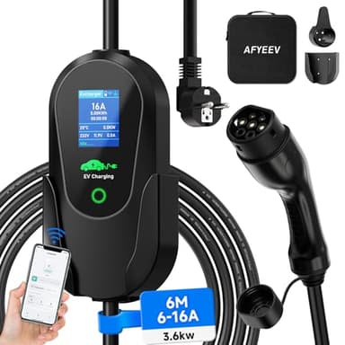 AFYEEV Ladekabel Typ 2 Schuko 3.68kW[6M 6-16A 1-Phasig]，APP Enabled Typ 2 Ladekabel Schuko，Ladekabel Elektroauto Typ 2 Schuko，Einstellbare Strom & Verzögertes Laden Ladekabel Elektroauto Typ 2 Schuko