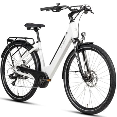 SAXXX E Bike Damen 28 Zoll Tiefeinsteiger mit 36V 13Ah Akku, Elektro Fahrrad Erwachsene mit Scheibenbremse, 7 Gang Kettenschaltung Pedelec mit Federgabel, Gepäckträger für Damen/Frauen Herren/Männer