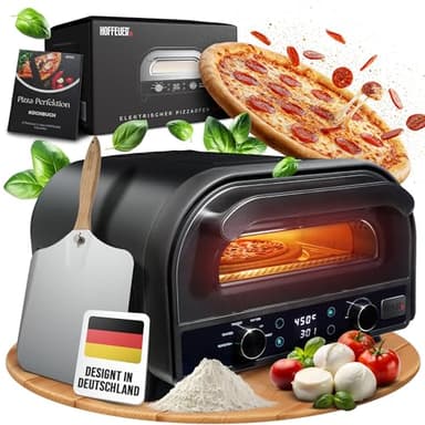 HOFFEUER Pizzaofen elektrisch – Profi Elektro-Pizza Ofen für Zuhause mit Pizzastein, Drehfunktion & Zubehör | Pizza wie aus dem Steinofen, Flammkuchenofen | Elektrischer Pizzamaker | Grill Oven
