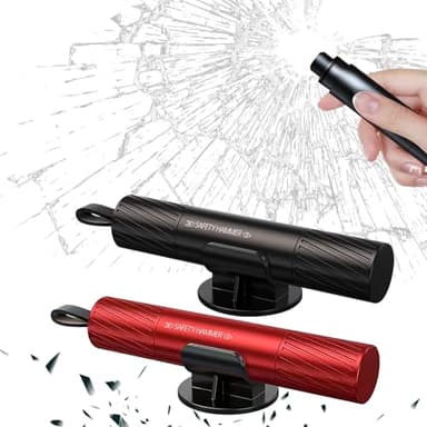 Yesimola 2Stück Autosicherheit Nothammer Auto,Notfallhammer Auto mit Gurtschneider, 2 In 1 Notfallhammer Auto,Kompakter Tragbarer Nothammer,Notfall-Fluchtwerkzeug für Autos(Schwarz，Rot)