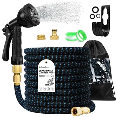 15M/50FT Flexibler Gartenschlauch, schwarzer seeblauer twill Gartenschlauch Flexibel Ausdehnbar, Wasserschlauch Wird Mit 10 Funktionsdüsen Und 1/2' 3/4' Zoll Messinganschlüssen Geliefert