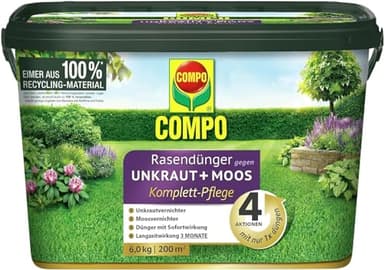 COMPO Rasendünger gegen Unkraut+Moos Komplett-Pflege 6 kg für 200 m²