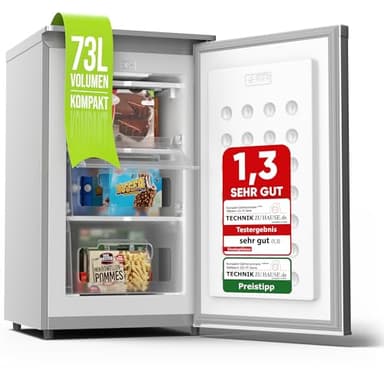 Stillstern Gefrierschrank E (73L) 4-Sterne-Gefrierfach -18°C, geringer Energieverbrauch, 3 Fächer, stufenlos regelbare Temperatur, wechselbarer Türanschlag, Gefrierschrank Klein, Tiefkühlschrank