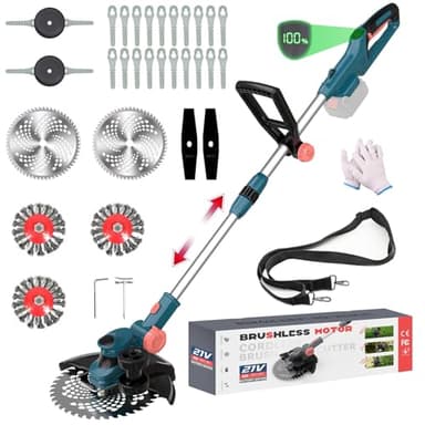Hengriacly Akku Rasentrimmer für Makita Akku 18V(MAX 21V), 2-in-1 Rasenkantenschneider, Bürstenloser Motor, Freischneider mit Unkrautbürste, 90° Drehbarer, 23 cm Schnittkreis(ohne Akku & Ladegerät)