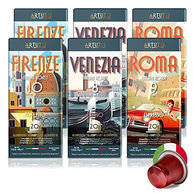 Artuzzi 120 kompatible Nespresso Kapseln I Espresso Lungo Ristretto I Kaffeekapseln Probierbox I Aluminium I Italienische Röstung