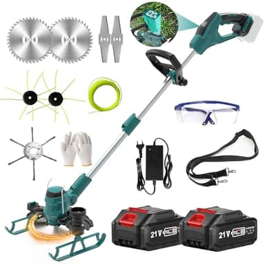 Rasentrimmer mit Akku Akku Rasentrimmer für Makita Akku mit 2X Akkus & Unkrautbürste, Freischneider akku, Teleskopstiel, 90° Drehkopf, für Rasen, Büsche und Garten