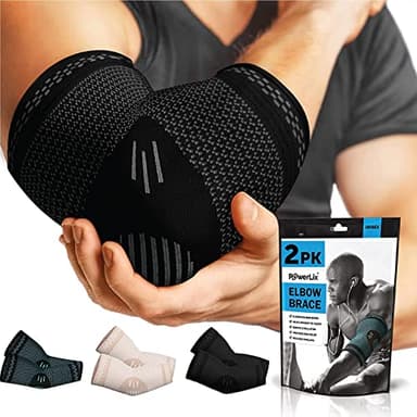 POWERLIX Ellenbogenbandage 2 Stücke, Kompression Ellenbogen Bandage für Damen & Herren, Ellbogen Bandage für Tennisarm, Golferarm, Sport, Arthritis, Sehnenentzündung, Gelenkschmerzen, Schwarz, S