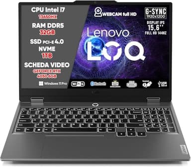 Lenovo PC Gaming Notebook Gaming i7 13650HX, 32GB DDR5 RAM, SSD 1TB, GeForce RTX 4050 6GB, IPS Display 15,6" FHD 144Hz G-SYNC, Laptop Gaming Tastatur mit Hintergrundbeleuchtung, Wi-Fi 6, Thunderbolt