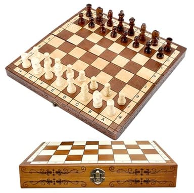 Syrace Schachspiel Schach Schachbrett aus Holz für Kinder und Erwachsene, Zusammenklappbar, Handgefertigt, Gut für Drinnen Draußen und Reisen