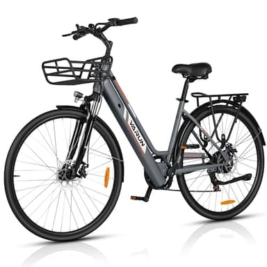 VARUN E-Bike Damen 28 Zoll City Bike Tiefeinsteiger | 36V 360Wh Akku | Drehmomentsensor | 3 Modi, 6-Gang, LCD | CE, mit Korb & Gepäckträger | 90% vormontiert
