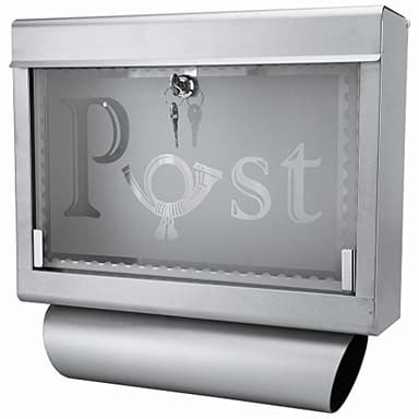 Grafner Design Edelstahl Briefkasten mit Glasfront und Zeitungsfach, Silber, abschließbar – 2 Schlüssel inkl., Moderne eckige Ausführung, einfacher Anbau, inkl. Montagematerial Wandbriefkasten