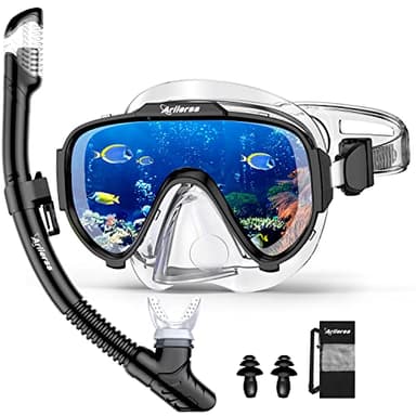 Arlierss Taucherbrille Erwachsene, Schnorchelmaske für Herren Damen, Tauchermaske mit Nasenabdeckung 180°Panorama HD Gehärtetes Glas Anti Nebel Anti-Leck Schwimmmaske für Schnorcheln Schwimmen