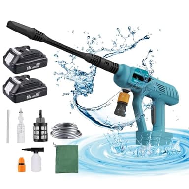 Akku-Hochdruckreiniger, Ersetzen für Makita 18V Akku BL180, mit 2 x 3000mAh Akku und Ladegerät, Sechs Zubehör，zum Waschen von Fahrrad, Garden und Flächenreiniger