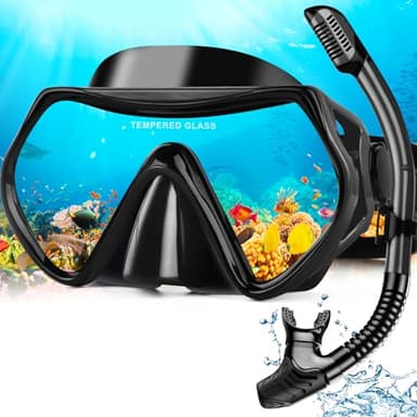 Schnorchelset Erwachsene Anti-Fog Taucherbrille mit 180° Panorama Sichtfeld, Dry Top Schnorchel 3-Kanal System, Auslaufsichere Tauchmaske aus gehärtetem Glas für Tauchen Schwimmen, Hydomi