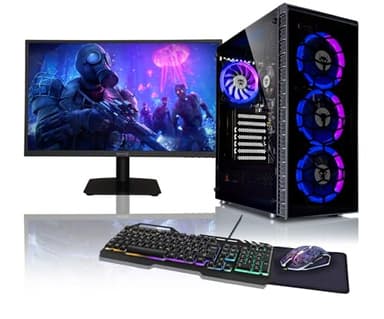 BEASTCOM Q3 Essential Gaming, Komplett Set PC, AMD Ryzen 3 4X 4,00GHz, 4K Vega 6-Kern Grafik, 16GB RAM, 256GB SSD + 1TB, Monitor LED 24" + Tastatur + Maus + Mauspad, HDMI, WLAN, Windows 11 Pro