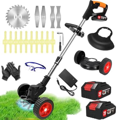 Akku-Rasentrimmer 21V Elektrischer Rasentrimmer - Motorsense akku Mit 2x2000mAh Batterie und 4 Messertypen, kantenschneider und Freischneider Akku für effiziente Rasenpflege und Unkrautbeseitigung