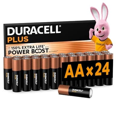 DURACELL Plus AA-Batterien (24er-Pack) – Alkaline-Batterien 1,5 V – Bis zu 150 % längere Lebensdauer mit POWER BOOST Actives– Zuverlässigkeit für Alltagsgeräte – 0 % Plastikverpackung – LR6 MN1500